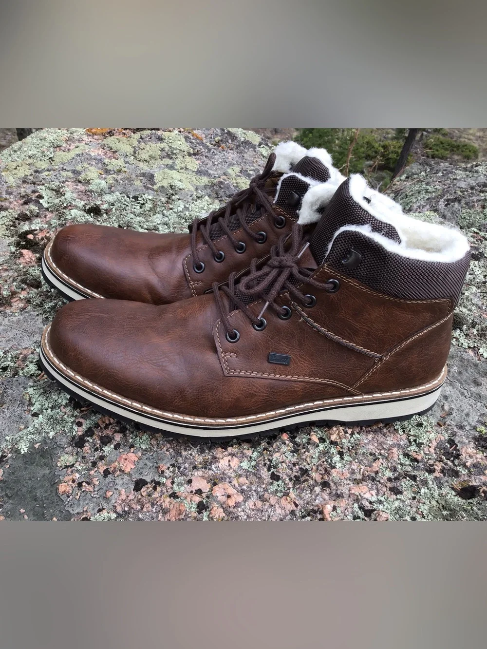 Rieker Sherpa Lined Winter Boots Brown Side Zip Lace Up Like New Size 45